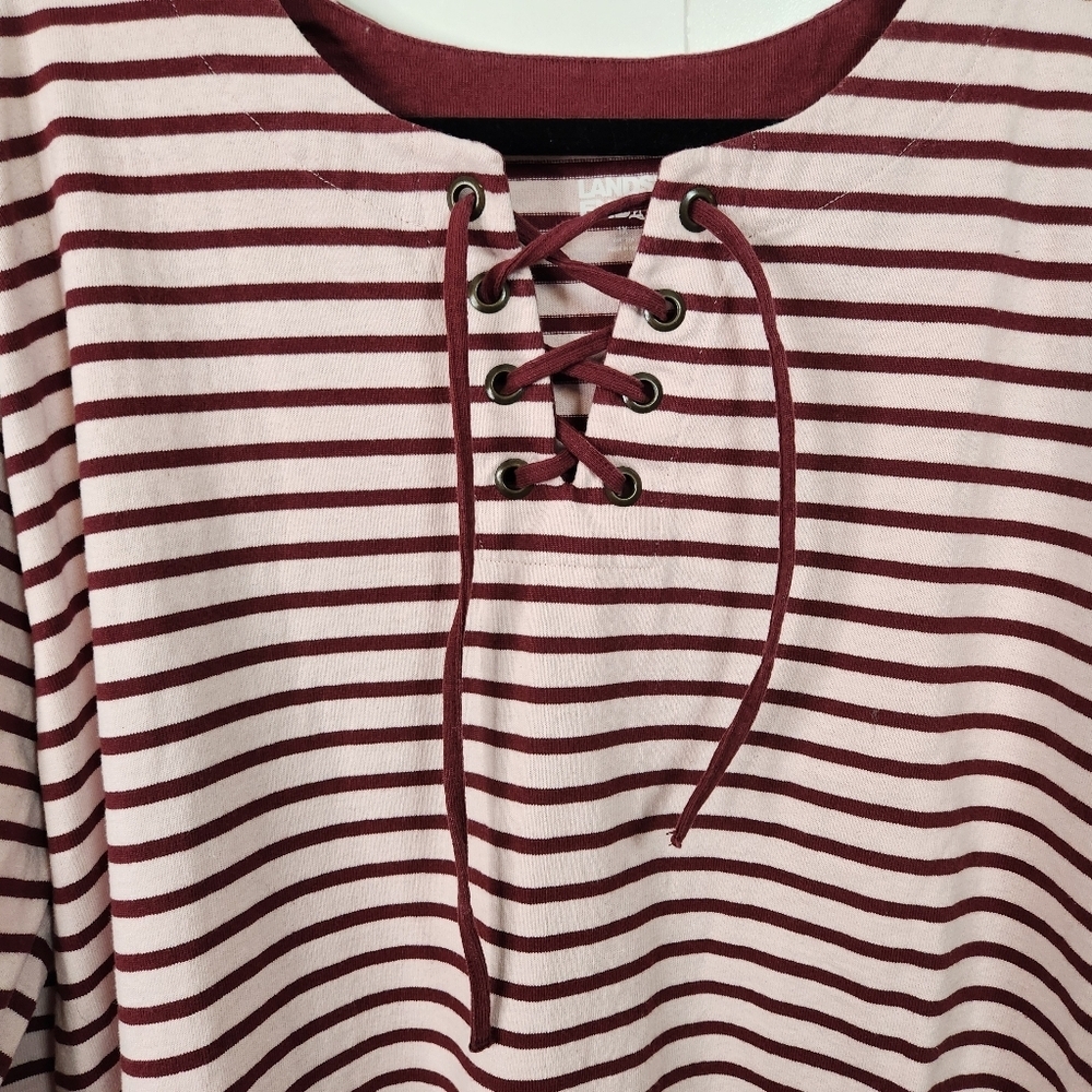 Lands End Women's Long Sleeve Heavyweight Jersey Lace Front Top Red Pink size 1X - Picture 4 of 9